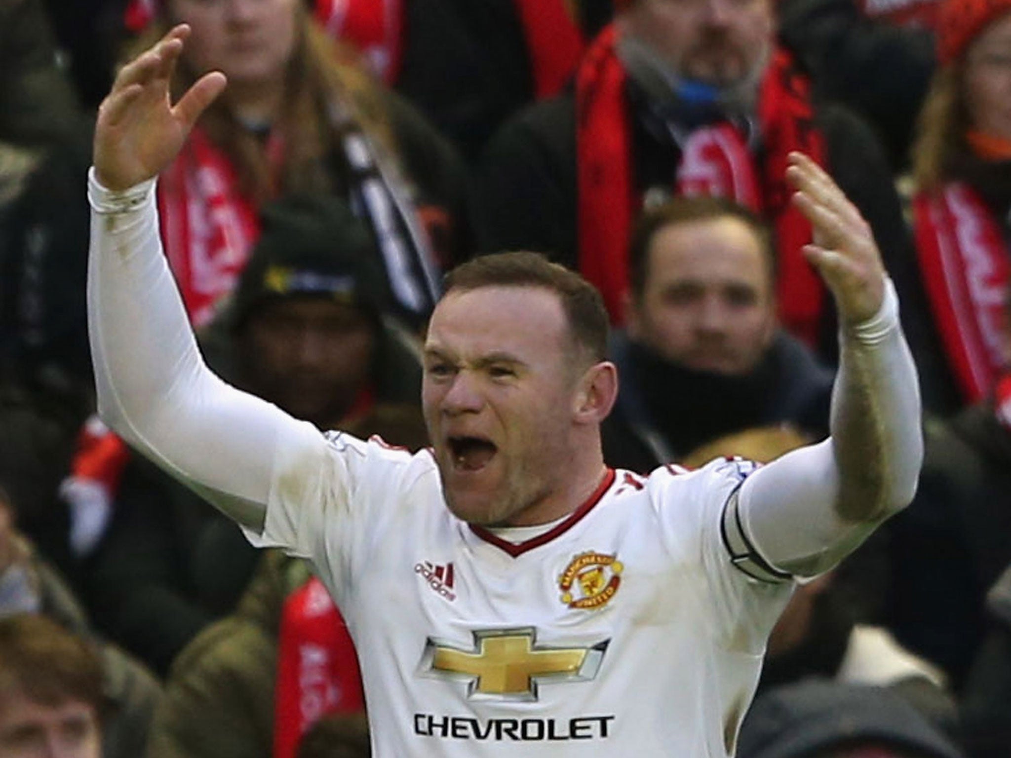 Wayne Rooney celebrates his goal against Liverpool