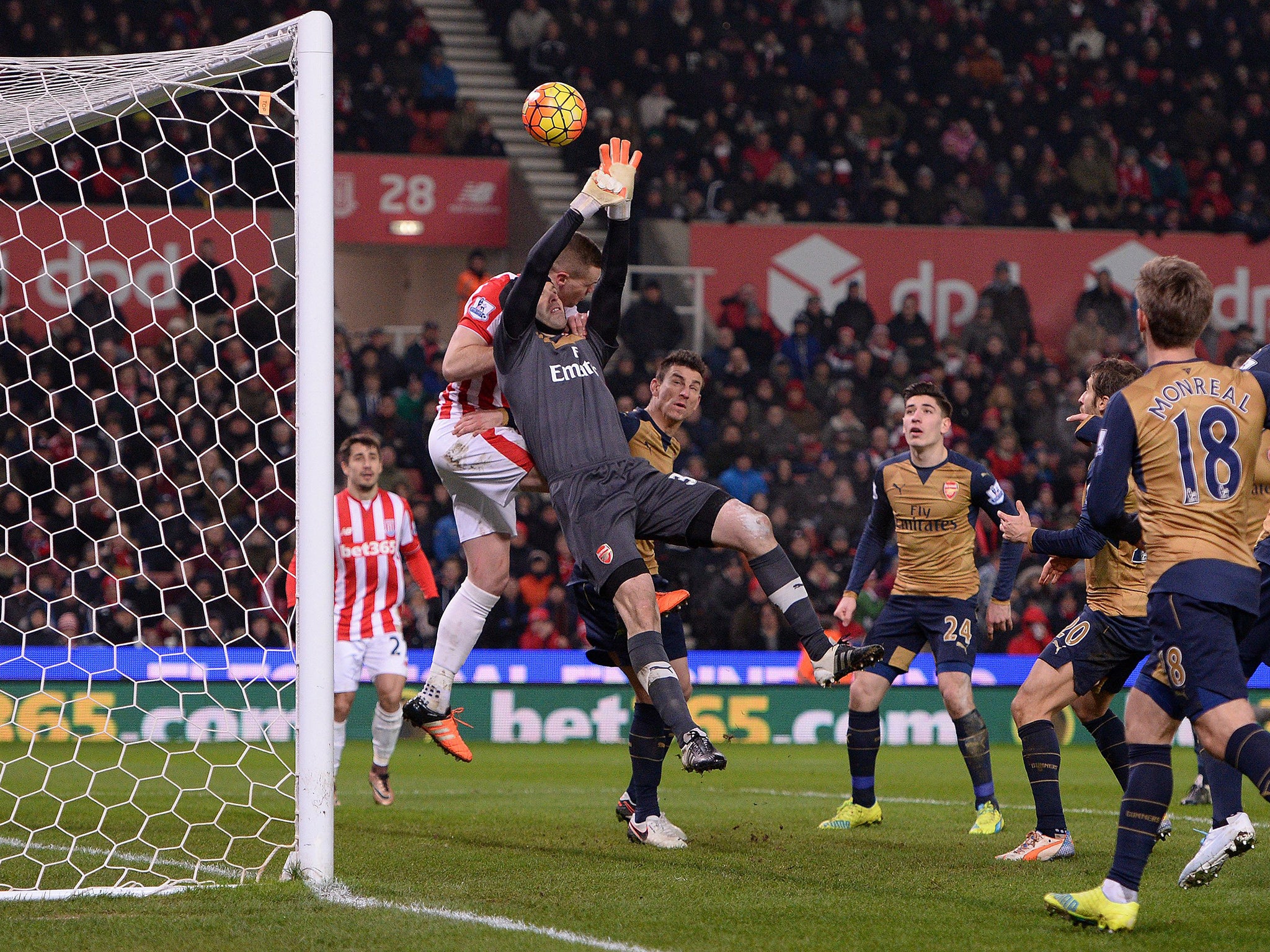 Petr Cech makes a save for Arsenal during the game
