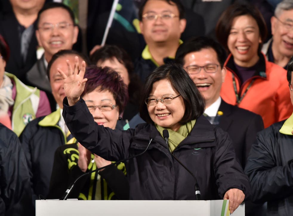 Tsai Ing-wen celebrates win on after a rejection by voters of China’s claims to the island