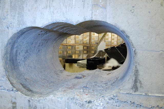 The hole drilled in the vault wall at Hatton Garden Safe Deposit Limited following the Easter weekend robbery