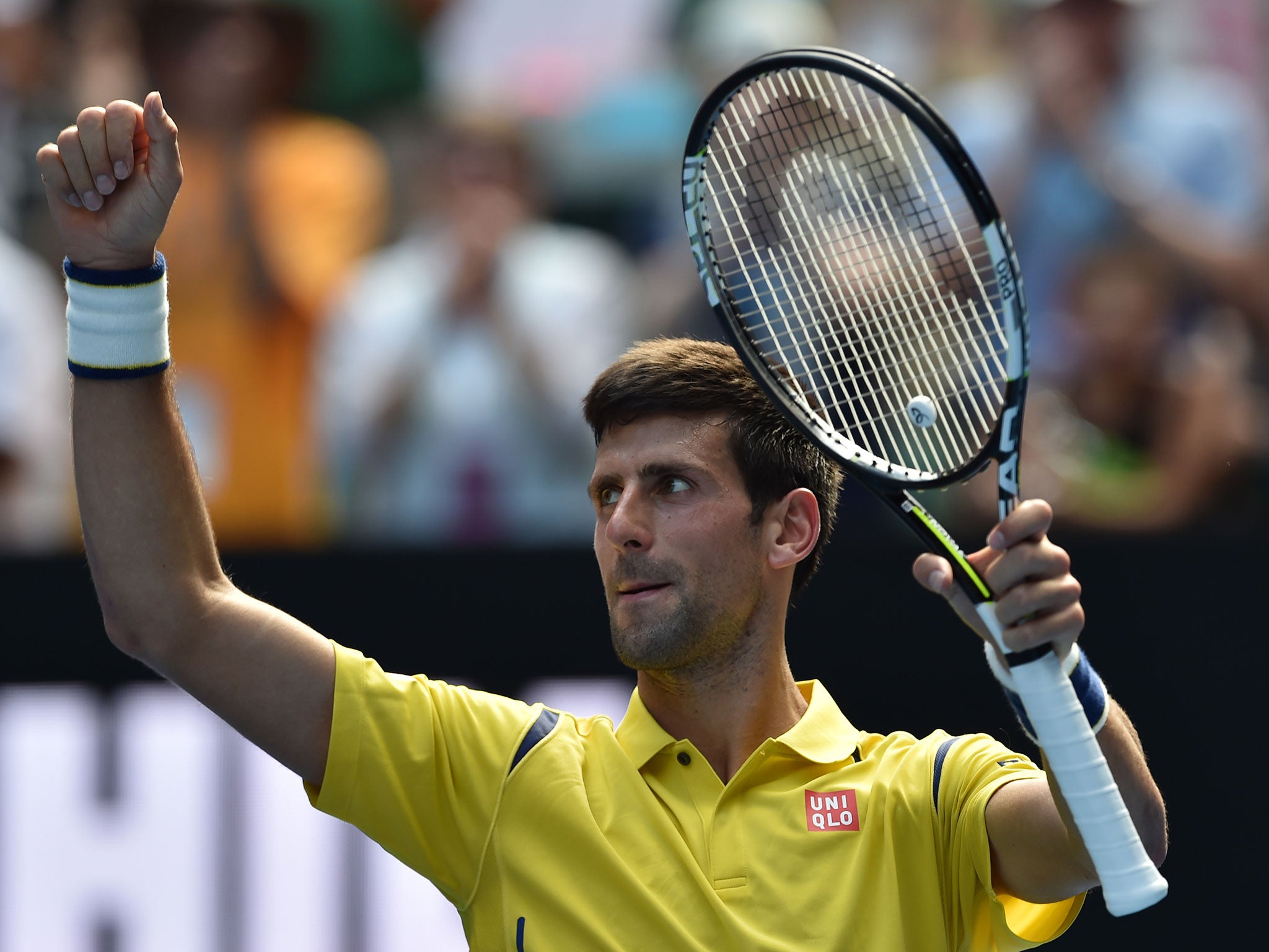 Novak Djokovic celebrates his victory over Hyeon Chung