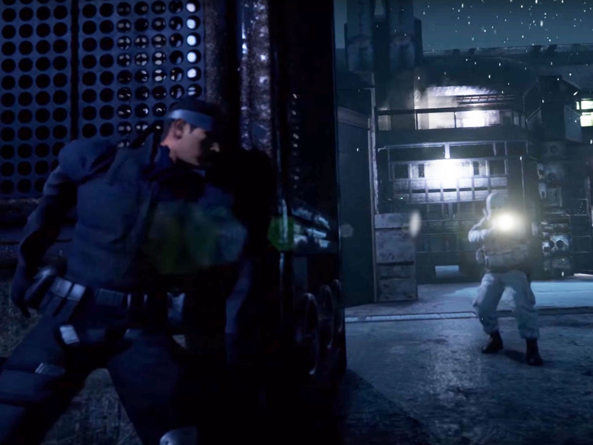 Solid Snake hides from a guard in a screenshot from Hernandez's modern recreation