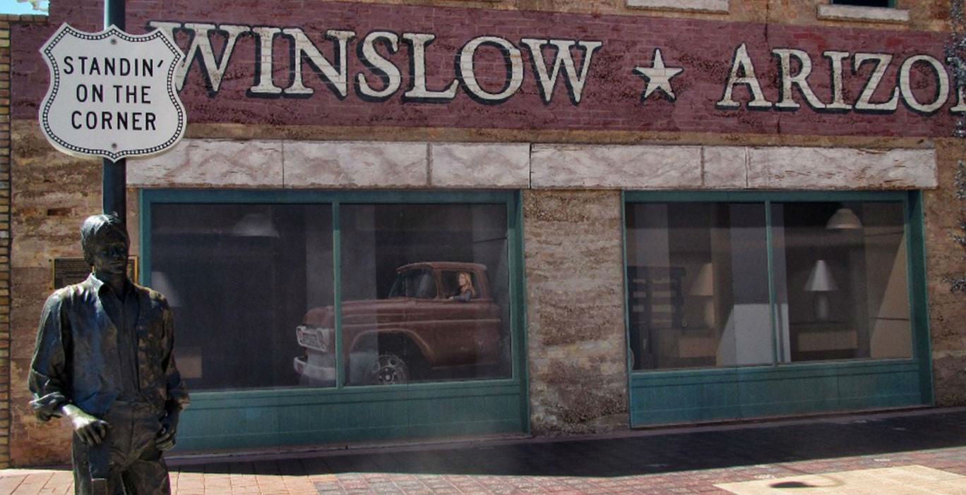 The statue in Winslow, Arizona, the town name-checked in 'Take it Easy'