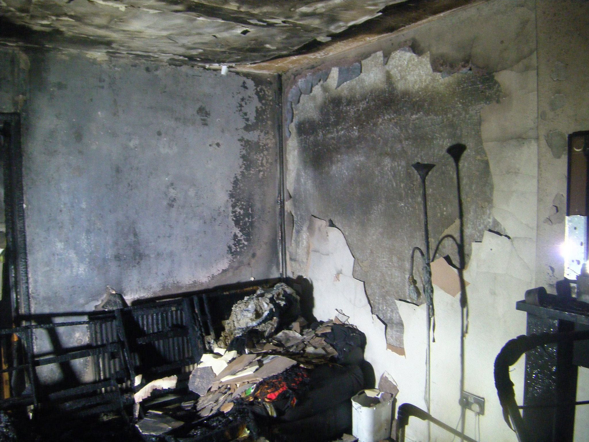 The living room of the property in St Mary’s drive, Wyke following the fire caused by a hoverboard