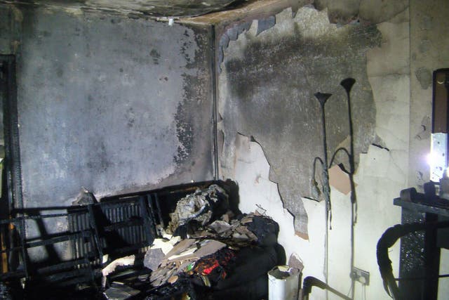 The living room of the property in St Mary’s drive, Wyke following the fire caused by a hoverboard