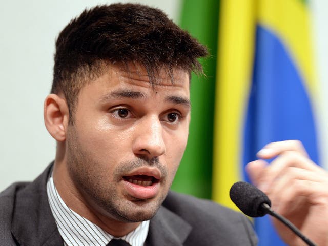 <p>David Miranda testifies before the investigative committee of the Senate that examines charges of espionage by the United States in Brasilia on October 9, 2013</p>