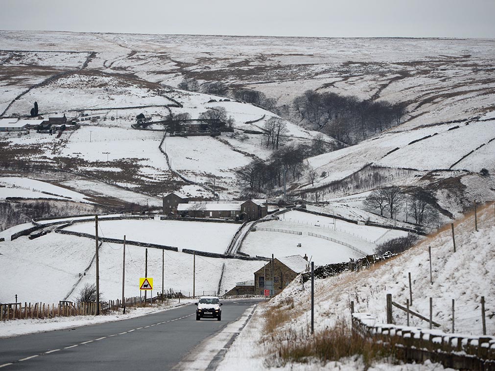 Many areas in the UK including Marsden, near Huddersfield, have seen snow in the recent cold spell