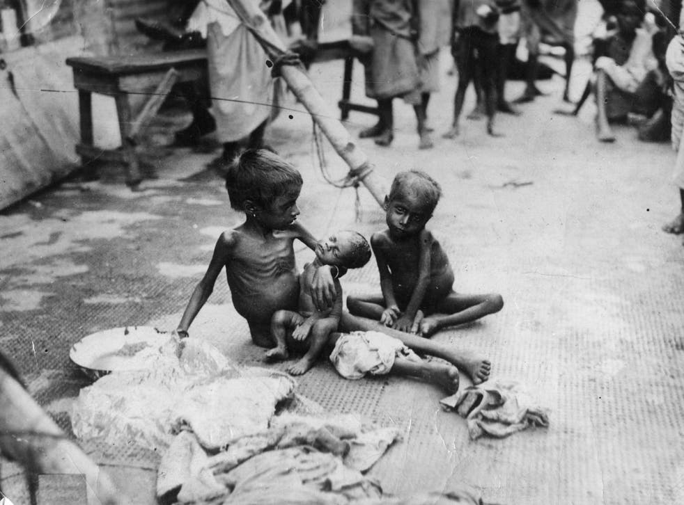 Starving children in India in 1945: academics have argued that some famines in the Raj were caused by British colonial policies