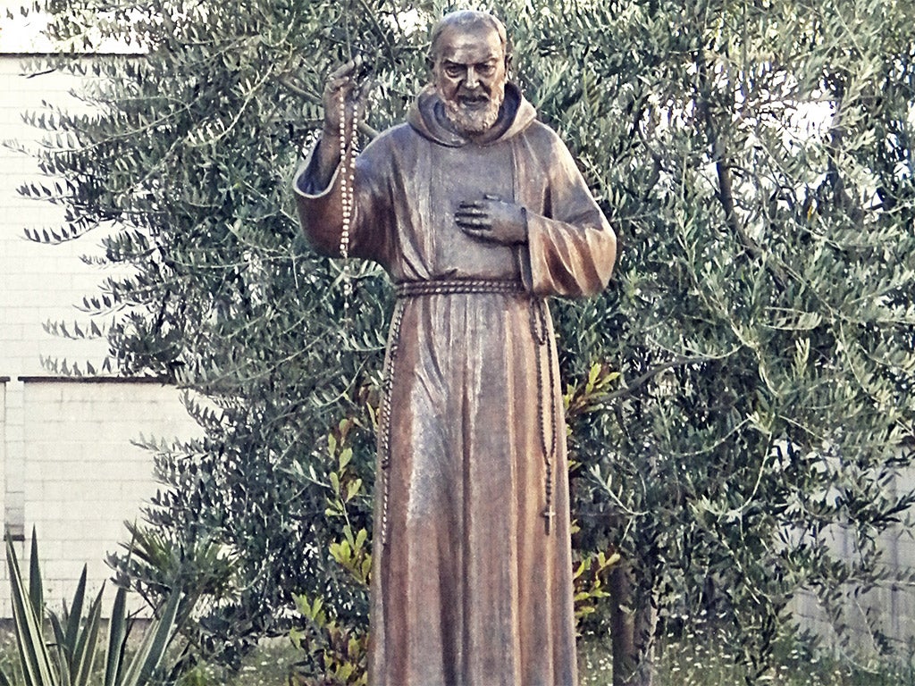 An existing sculpture of the Italian saint Padre Pio. The new shrine will only be slightly shorter than the Statue of Liberty