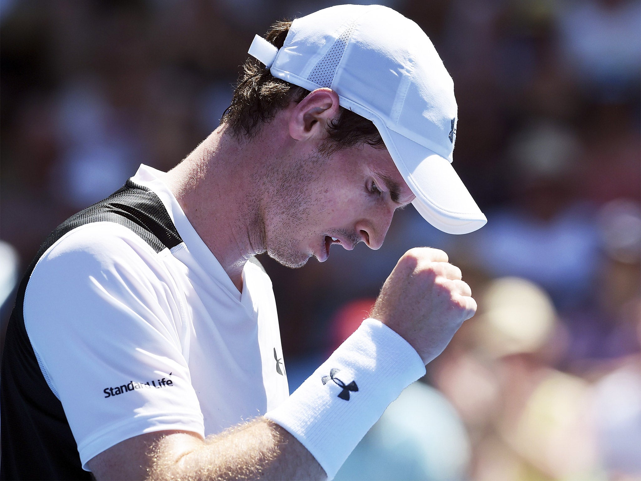 Andy Murray celebrates after his straight-sets victory over Alexander Zverev in the Australian Open first round