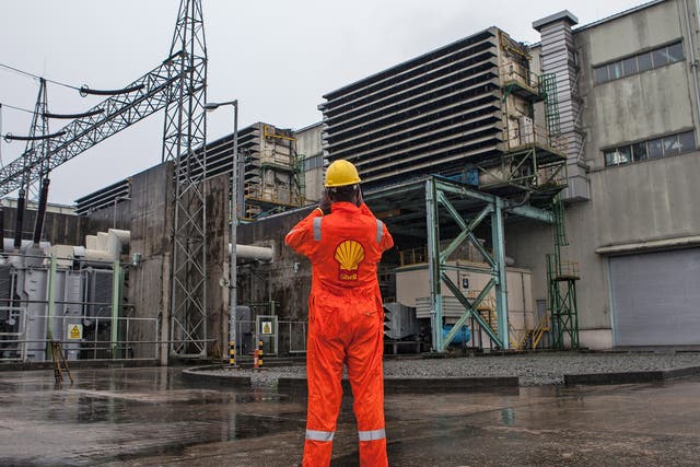 A Shell employee at a power plant in Port Harcourt, Nigeria
