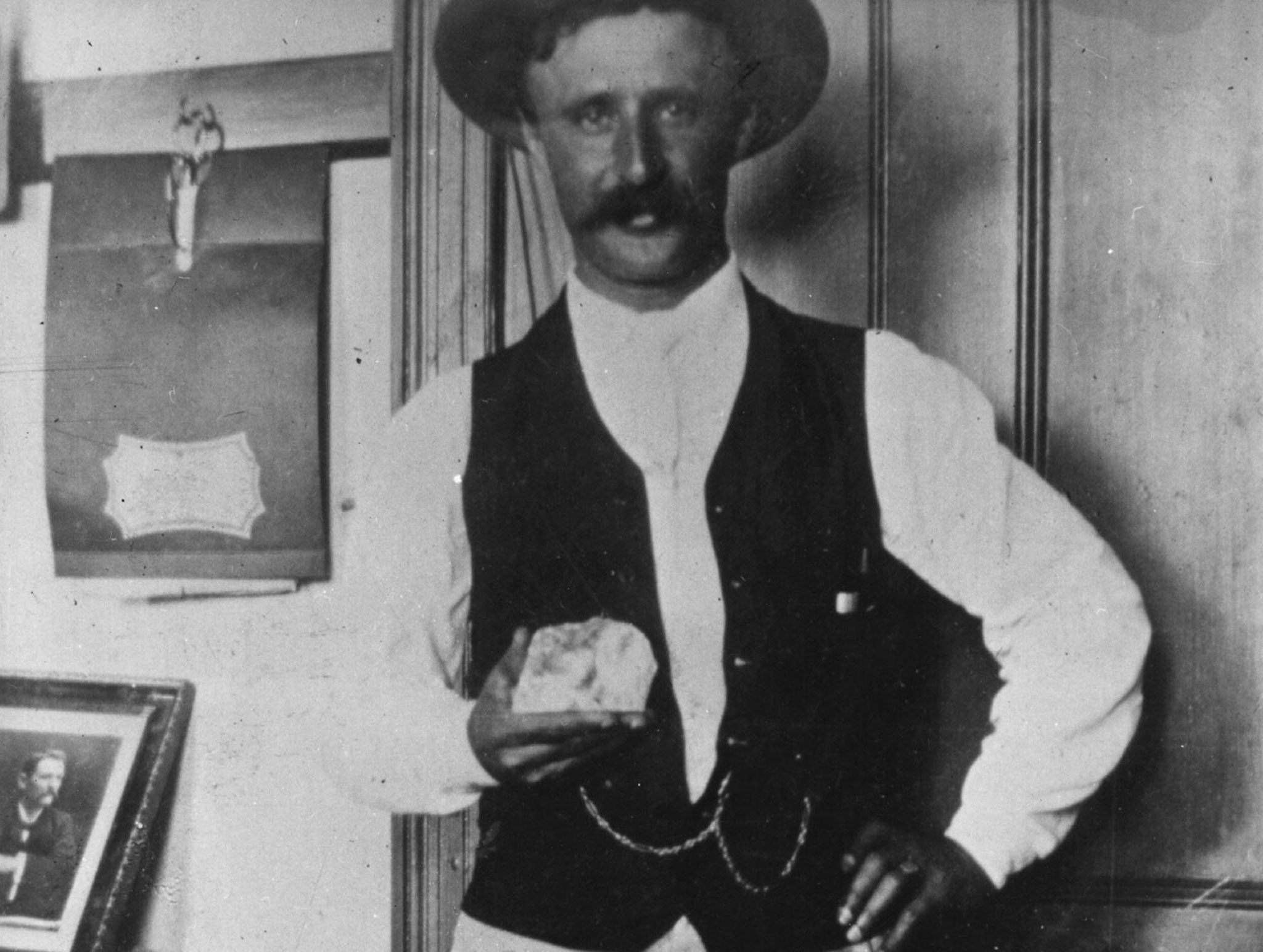 Frederick Wells with the uncut Cullinan Diamond before it sets off on its travels