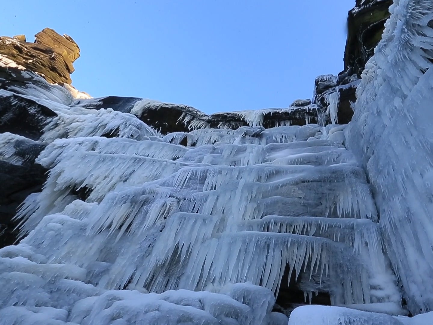 Video shows waterfall completely frozen over following days of cold weather in Derbyshire