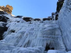 Video shows waterfall completely frozen following days of cold weather