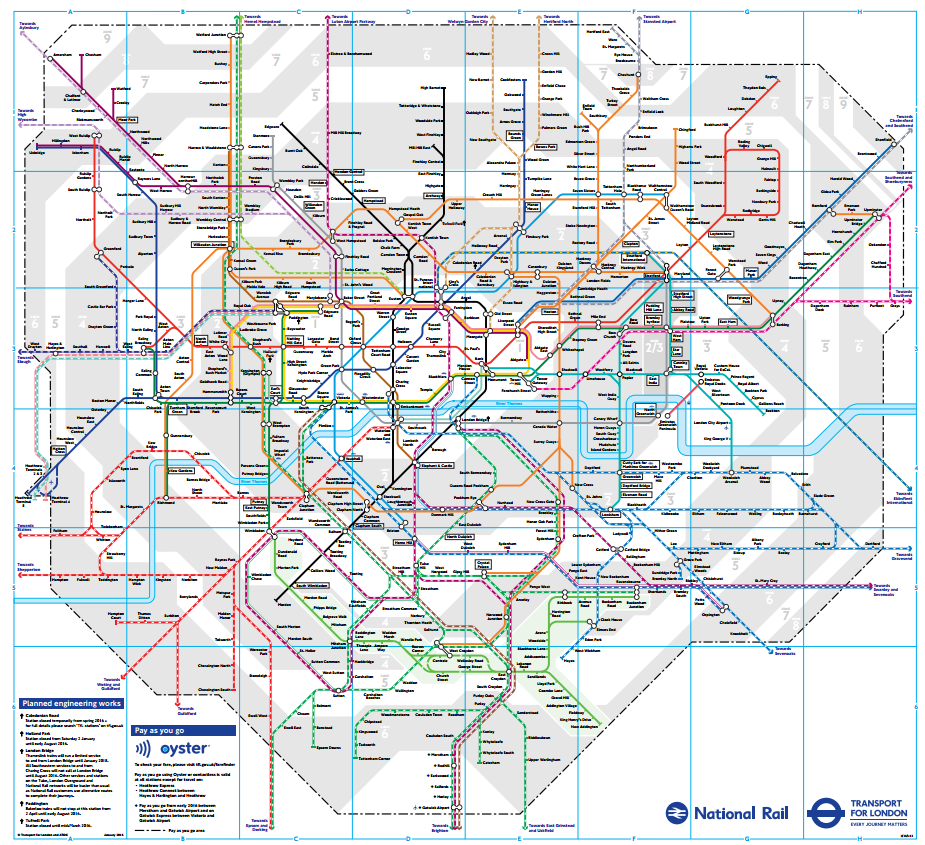 London's existing rail and tube services together on a map
