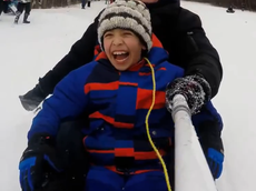 Video shows Syrian refugee children's joy when sledging for first time