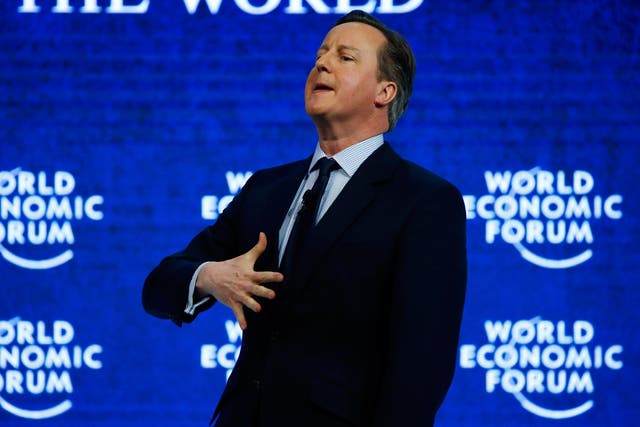 British Prime Minister David Cameron addresses the attendees during the session "Britain in the World" during the Annual Meeting 2016 of the World Economic Forum (WEF) in Davos, Switzerland