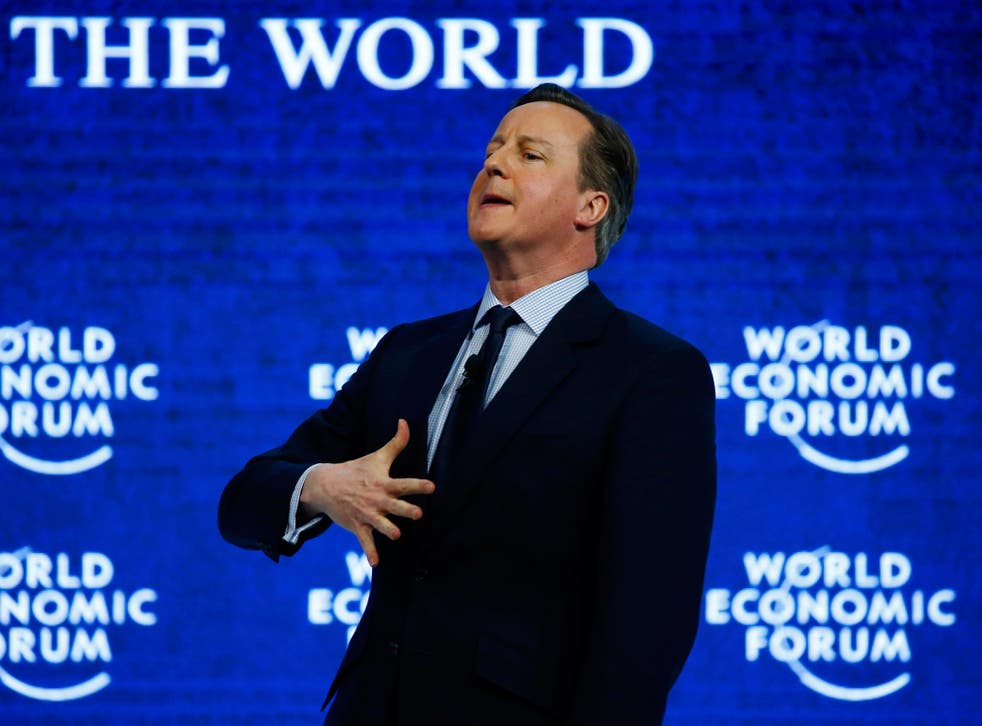 British Prime Minister David Cameron addresses the attendees during the session "Britain in the World" during the Annual Meeting 2016 of the World Economic Forum (WEF) in Davos, Switzerland