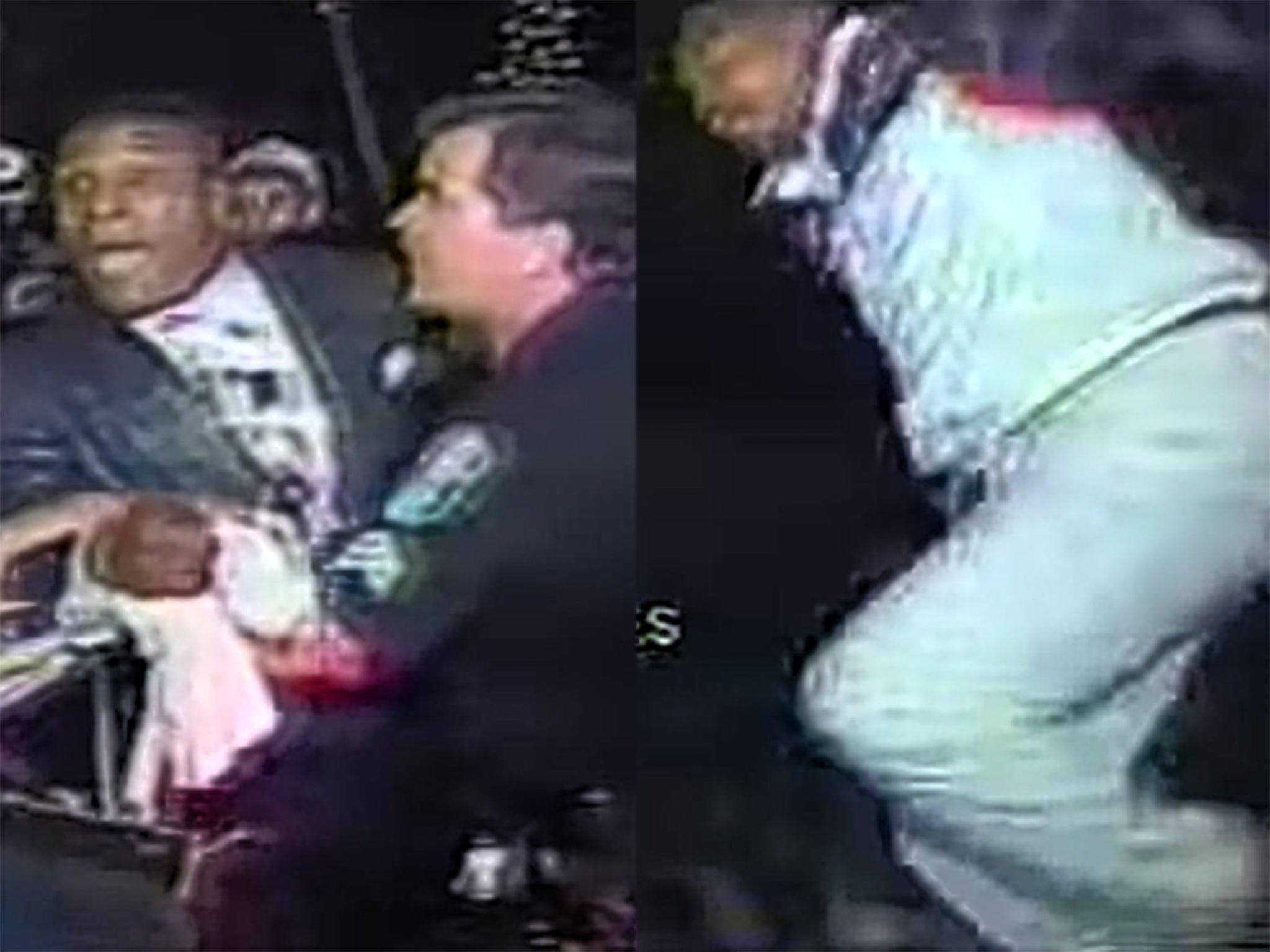 Trevor Berbick rants in the street before Larry Holmes jumps off the top of a car on to Berbick