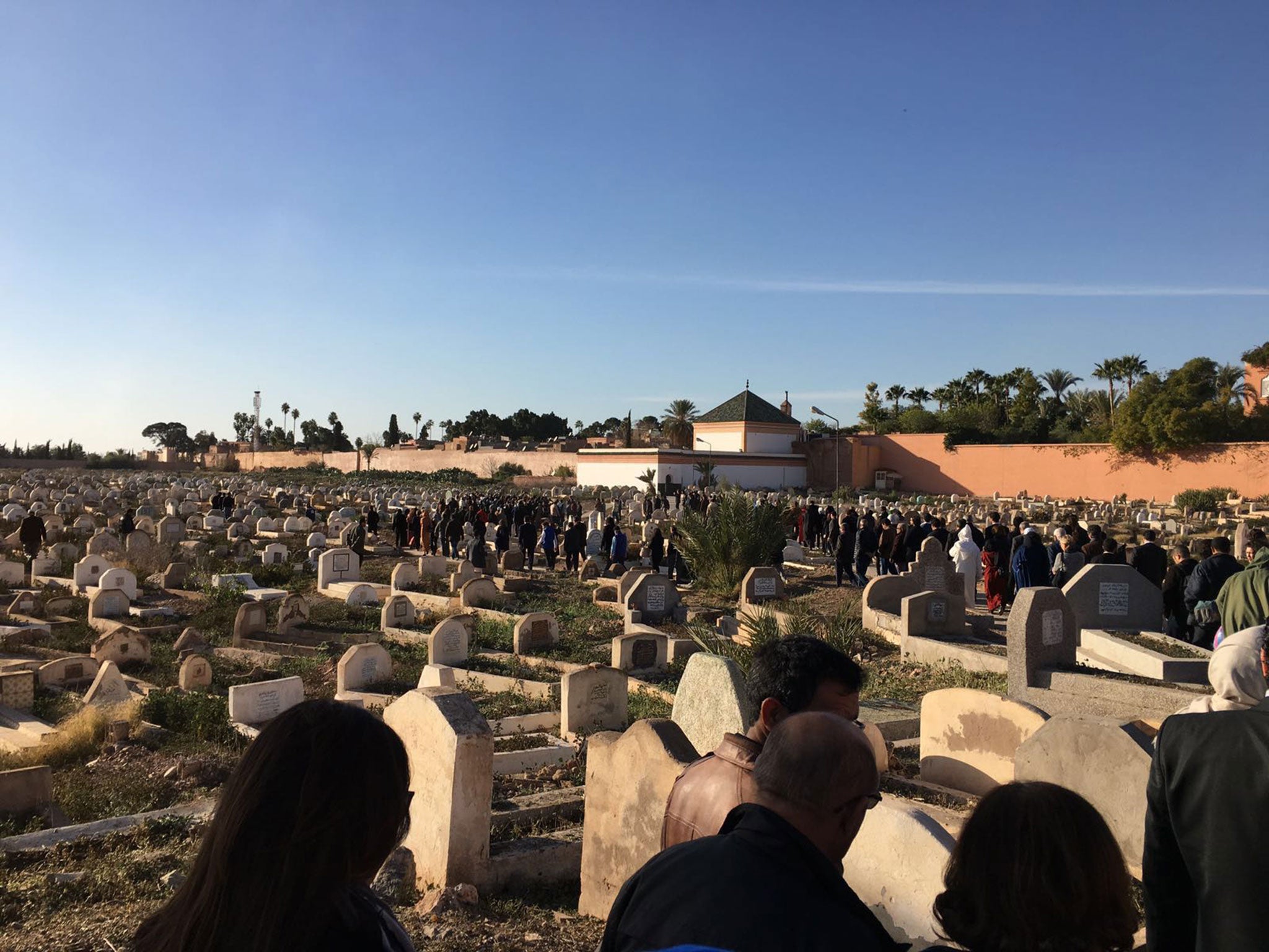 Crowds attend Leila Alaoui's funeral in the Imam Souhaili Cemetery in Marrakech, 20 January 2016 (supplied)