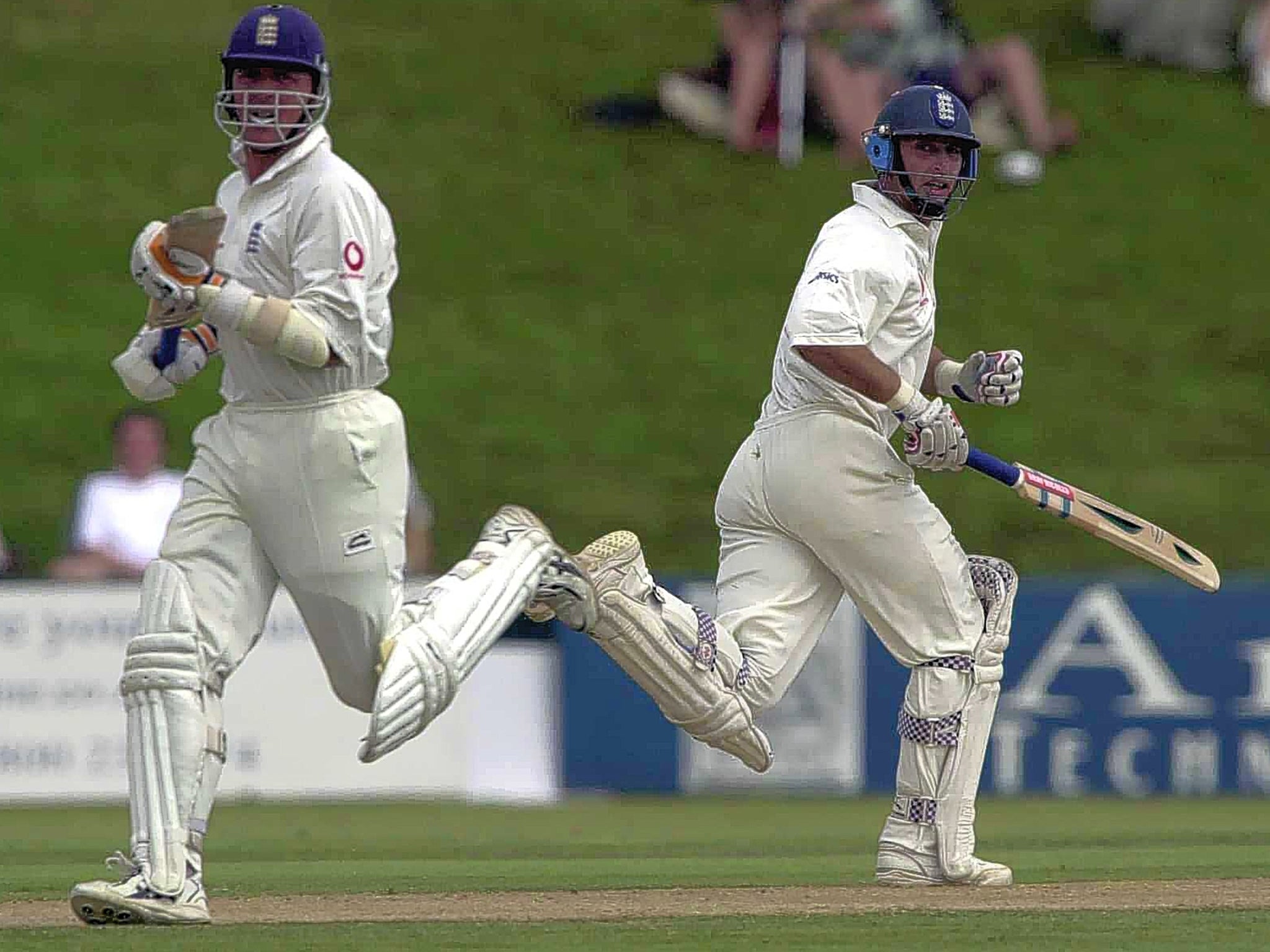 England’s captain Nasser Hussain (right) and Alec Stewart during the infamous run chase at Centurion Park