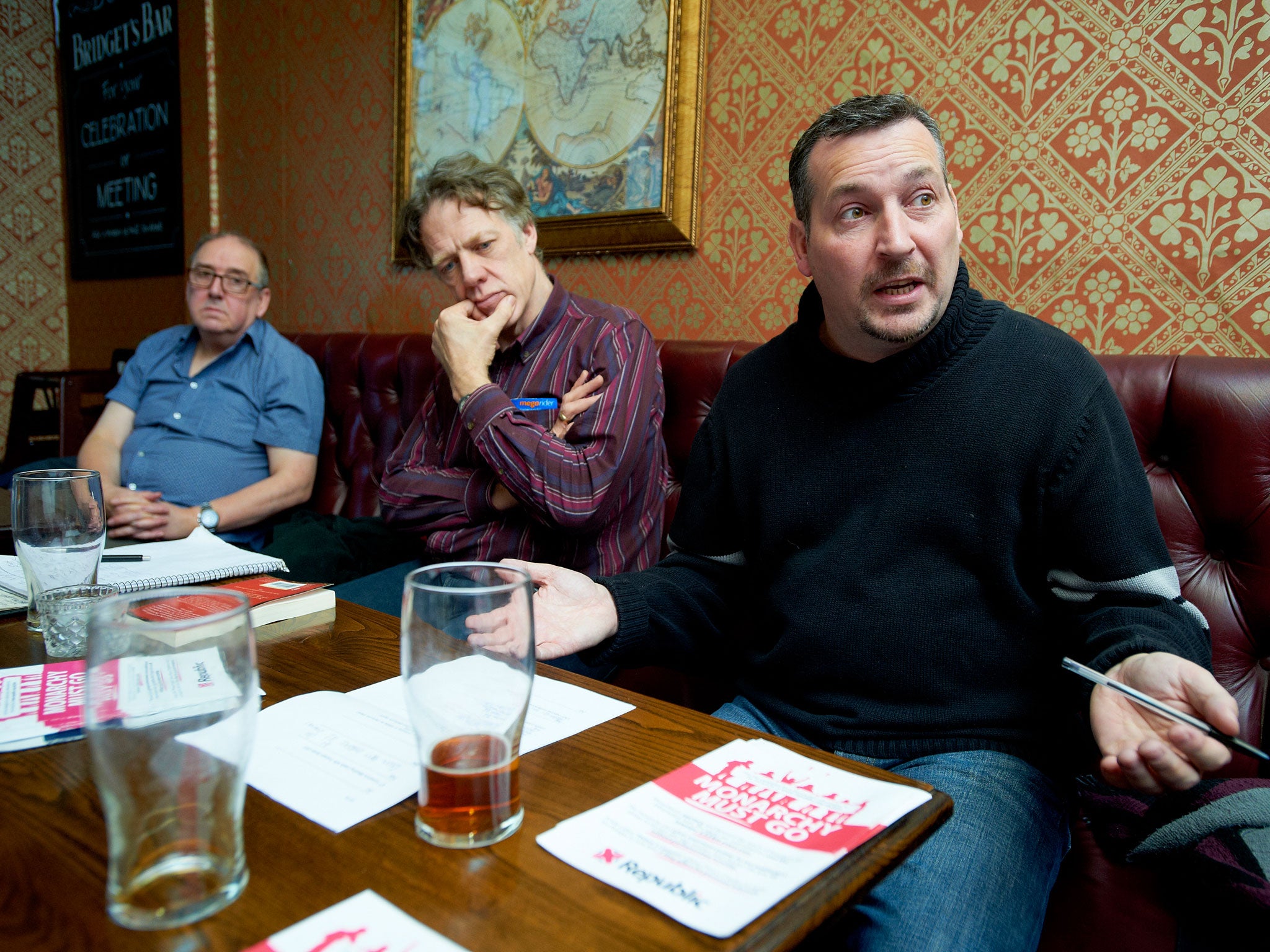 Members of the Republic organisation - Grant Buckley, Nigel Catling and Mark Sutton - meet in a Leeds pub earlier this month