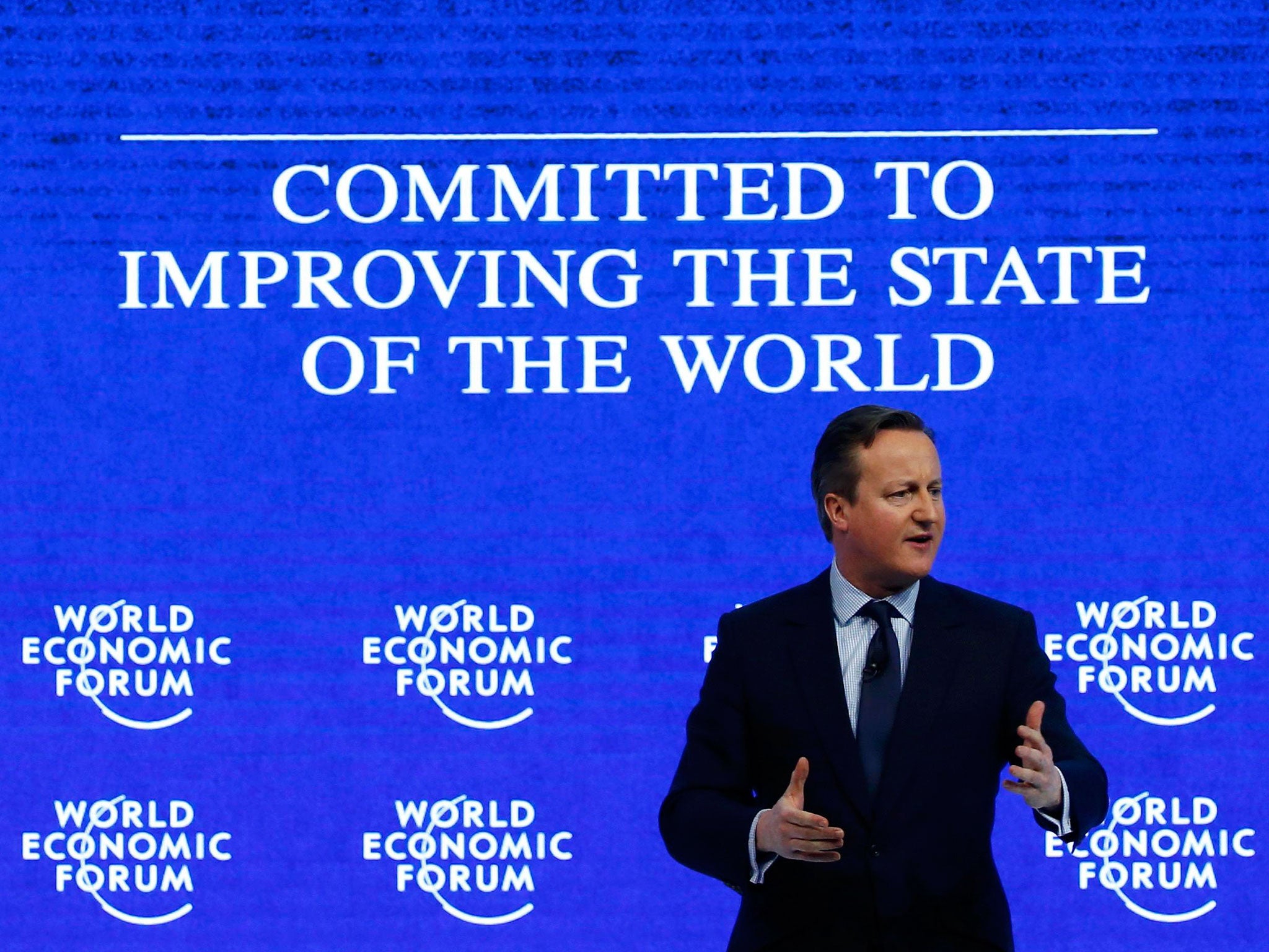 David Cameron in Davos where he called on business leaders to help make the case for Britain to stay in the EU