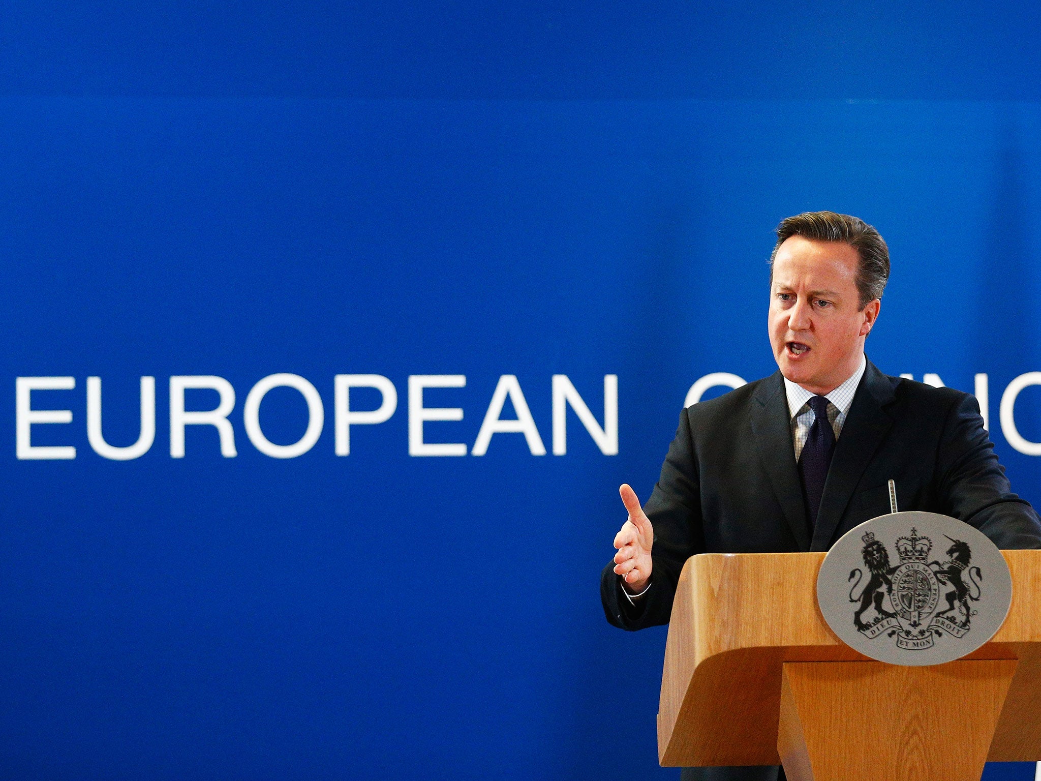 David Cameron speaks to the media after a European Council Meeting In Brussels