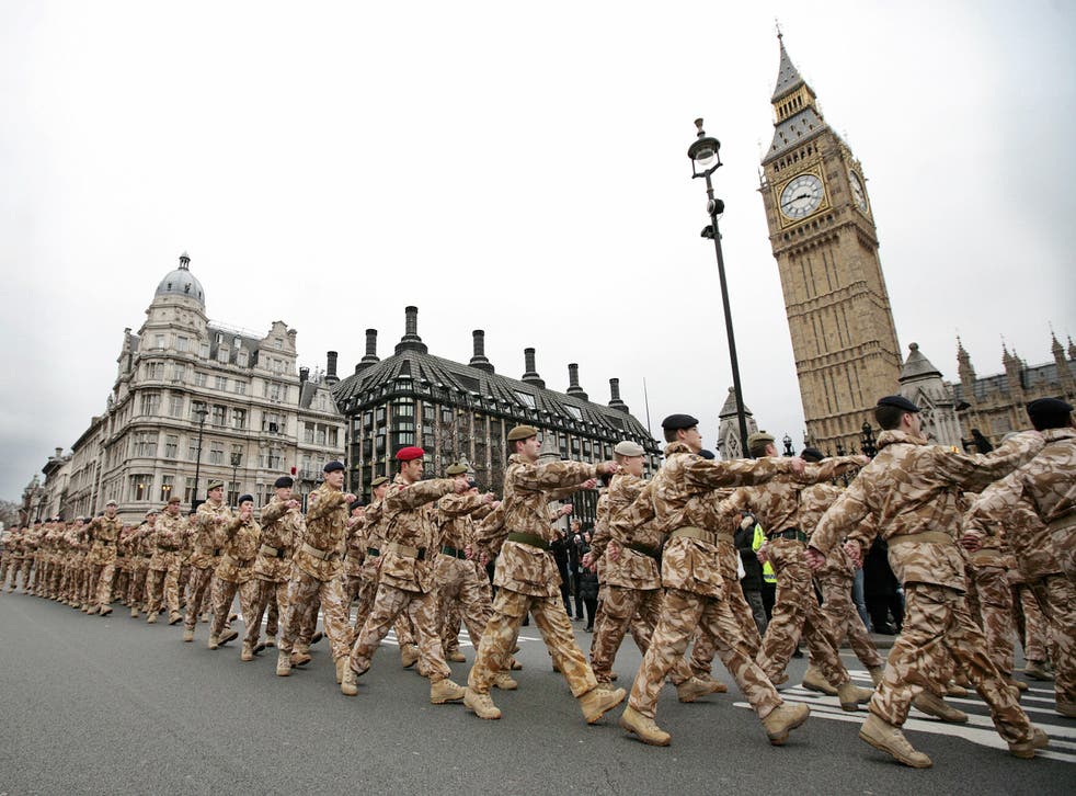 British forces who returned from service in Iraq march past Big Ben in 2009