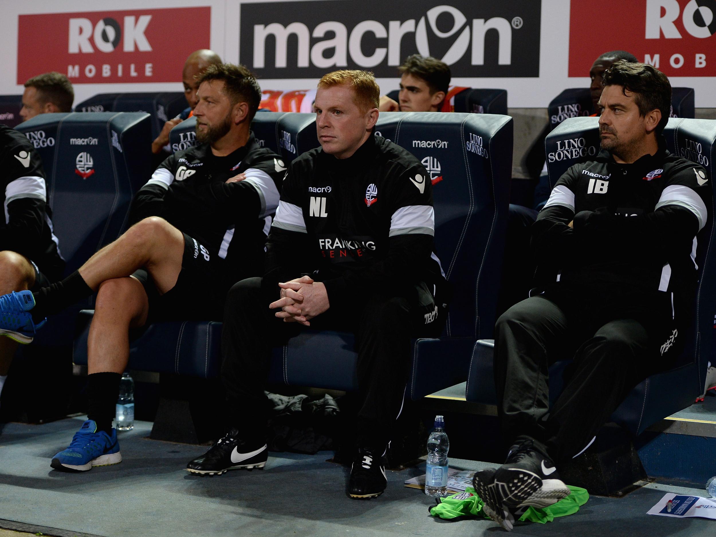 Bolton manager Neil Lennon and his coaching team