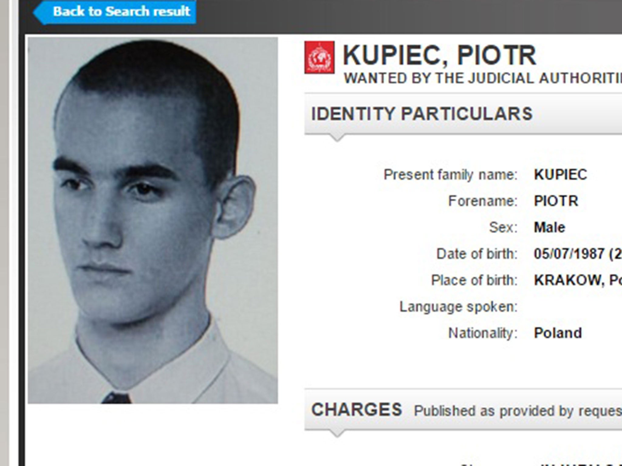 Piotr Kupiec was subject to an arrest warrant issued by Interpol