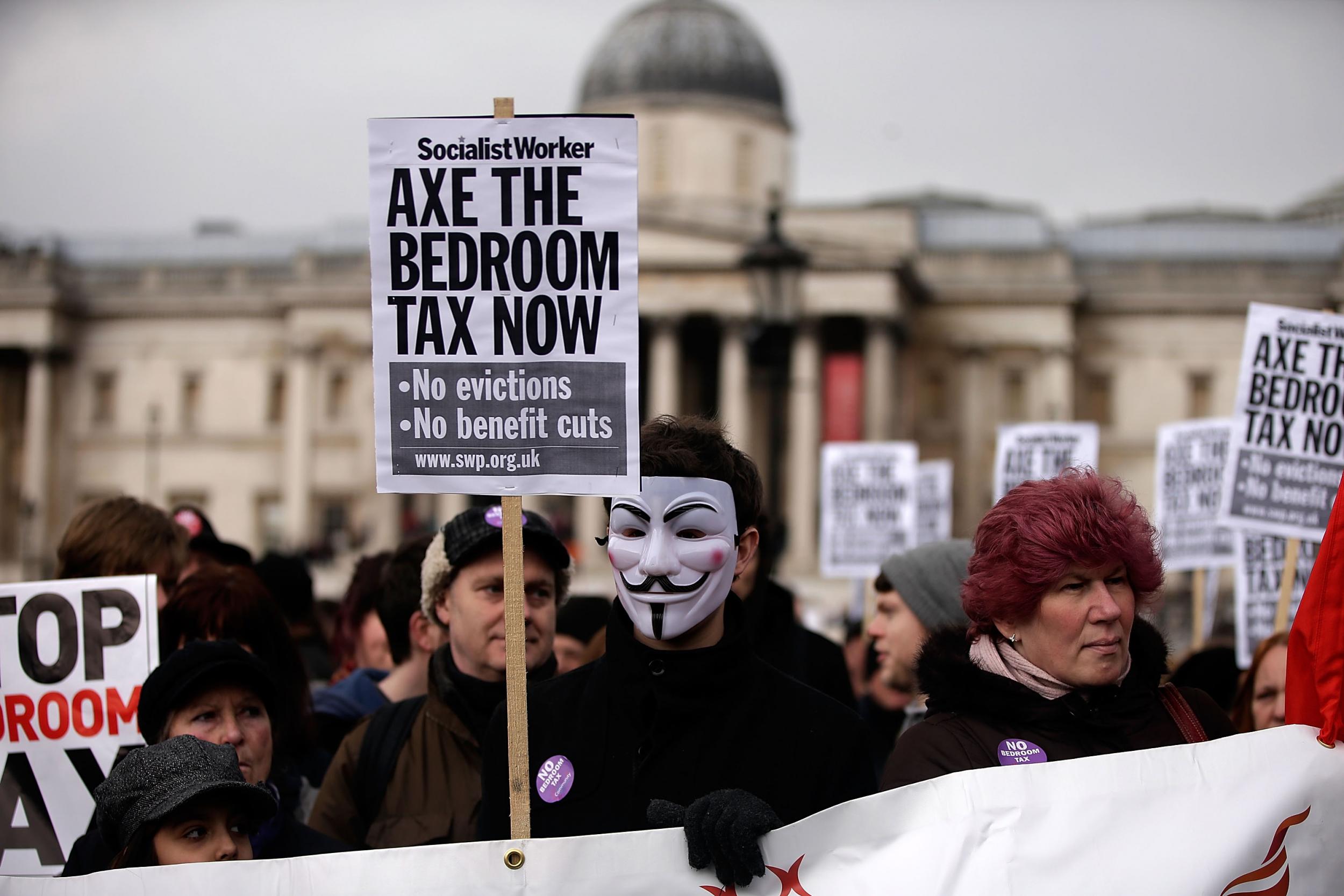 Protesters demonstrate against the bedroom tax in Trafalgar Square