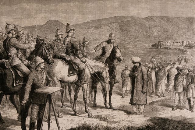 The Governor of Pesh-Bolak Ali Muhammad surrenders to General MacPhearson during the period of British Empire rule in India.