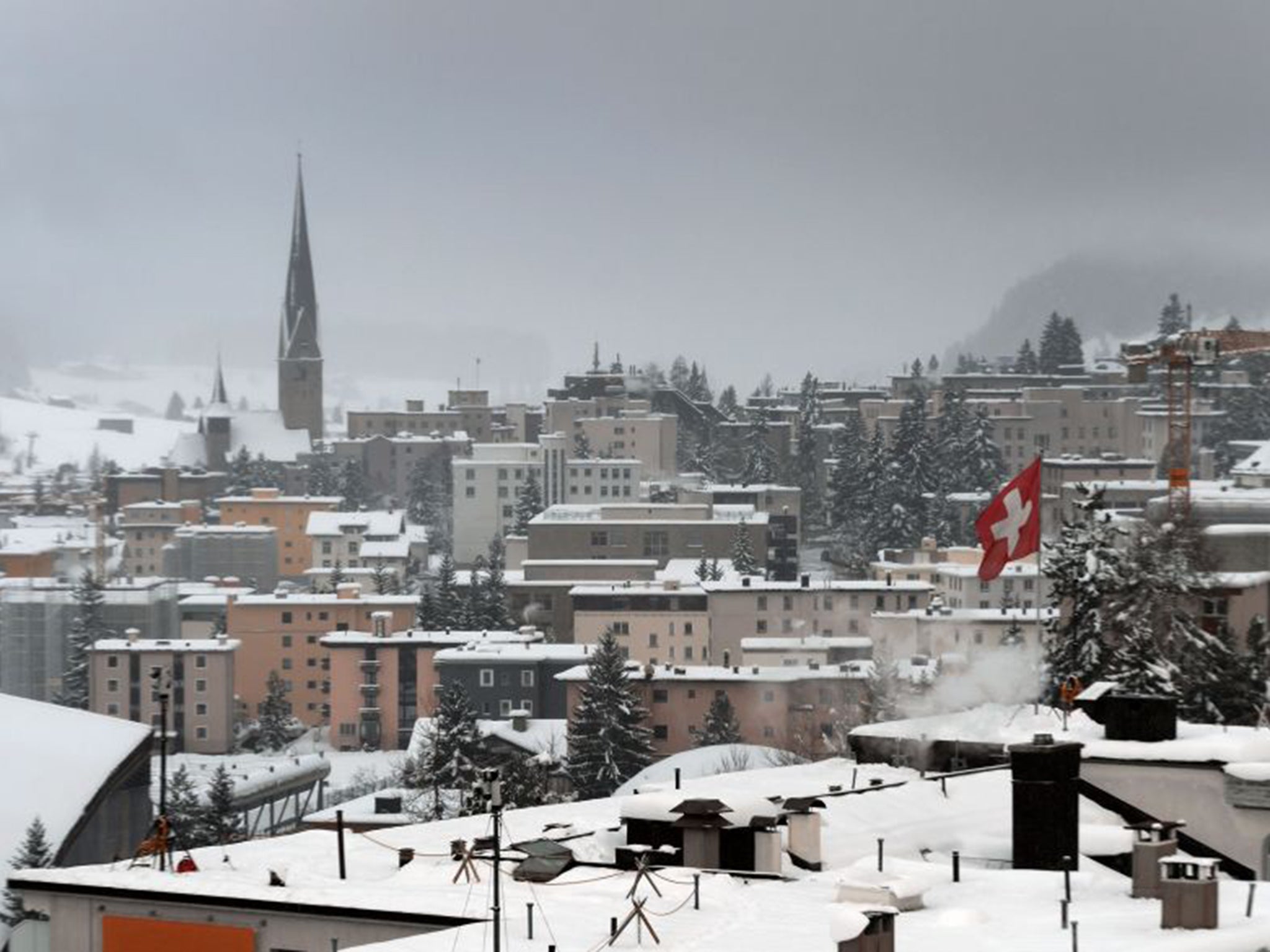 The Alpine resort of Davos is seen under show during the World Economic Forum annual meeting