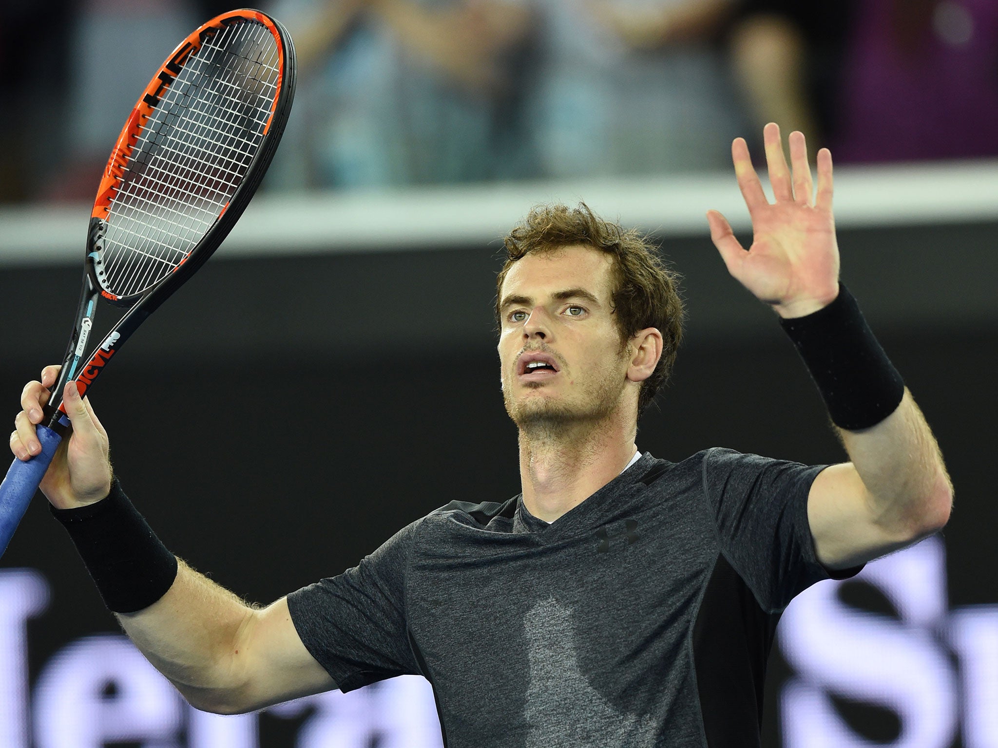 Andy Murray celebrates his victory over Joao Sousa