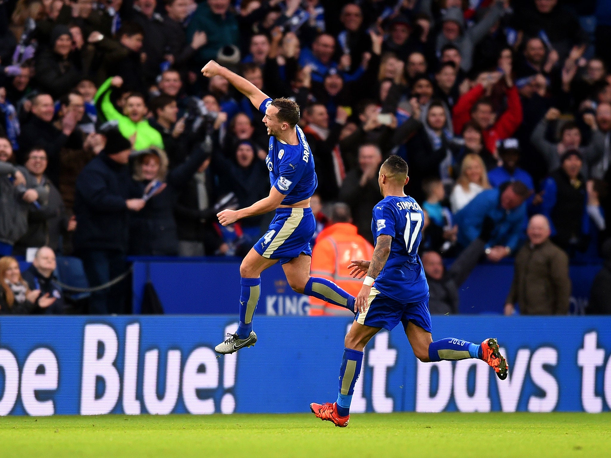 Danny Drinkwater celebrates scoring for Leicester against Stoke