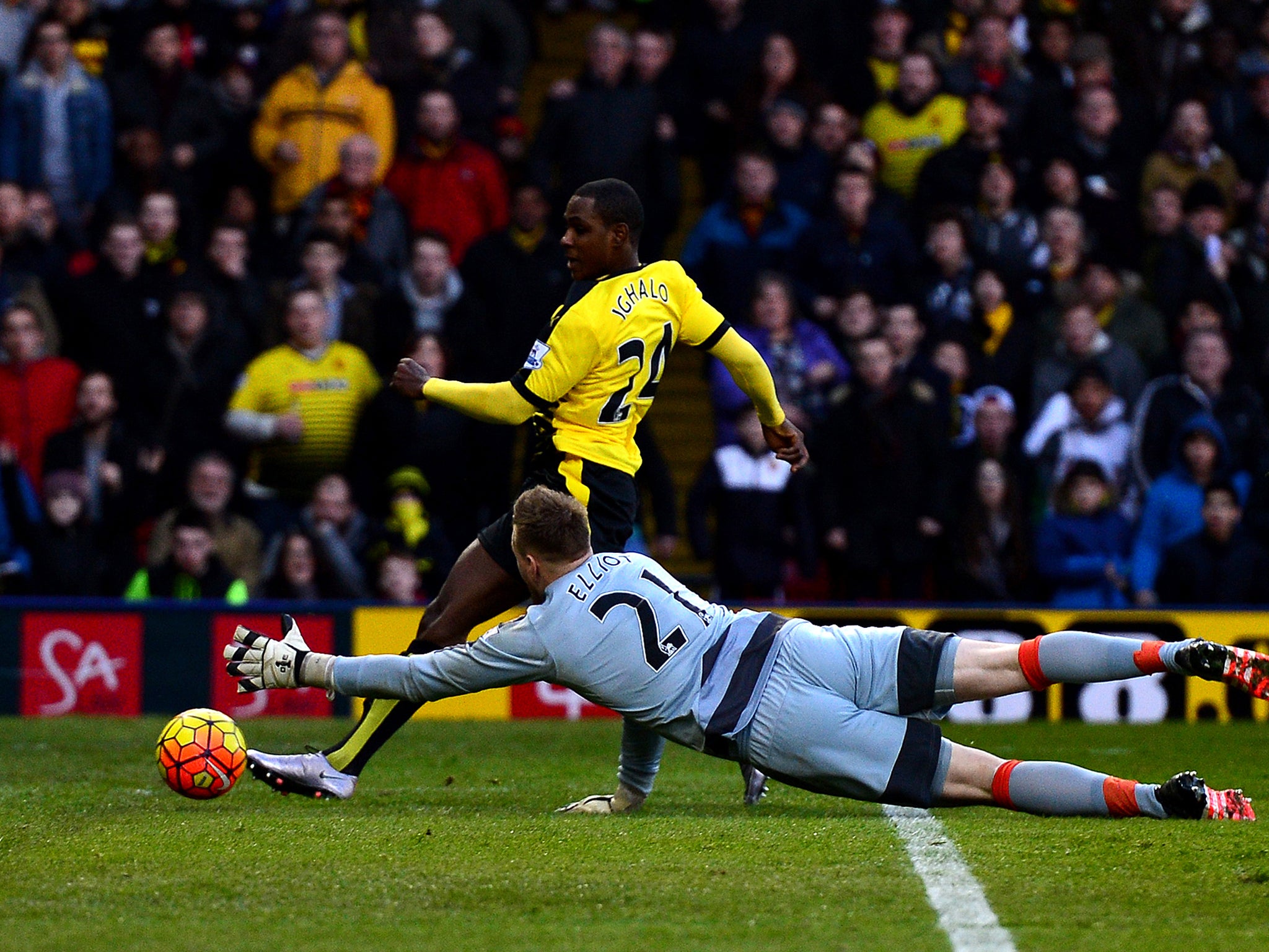 Odion Ighalo rounds the keeper to score his first goal in 2016