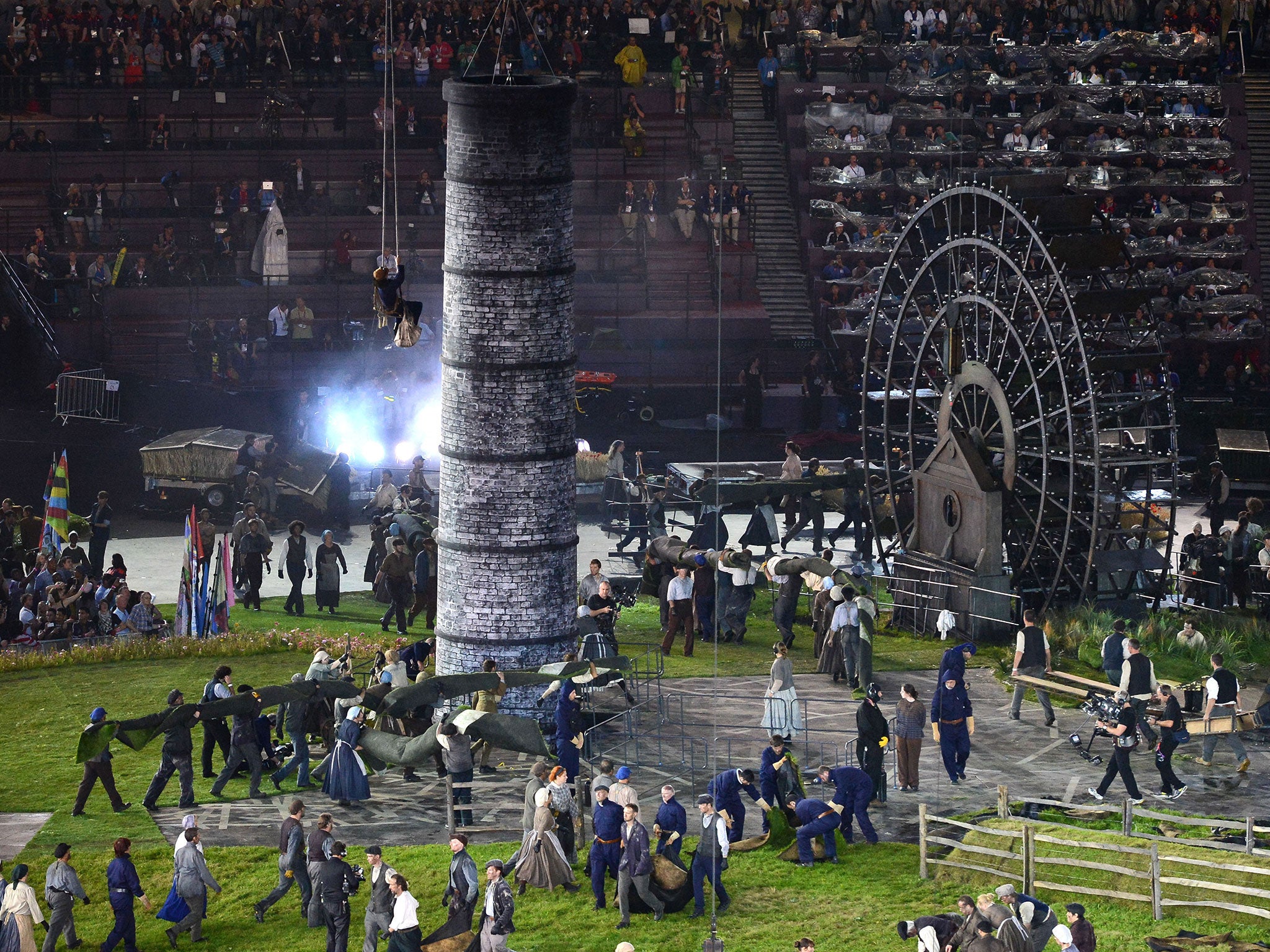 Performers showcasing the Industrial Revolution during the Opening Ceremony of the London 2012 Olympic Games