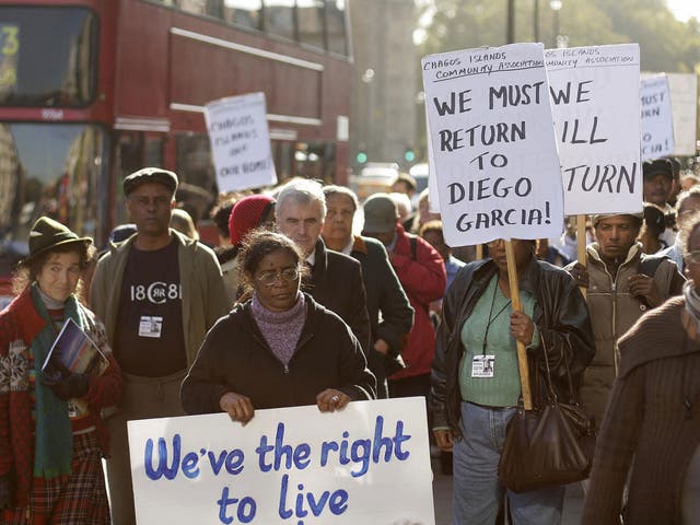Chagos Islanders protesting in front of the Houses of Parliament in 2008. 98 per cent of Chagossians now want to resettle their former home