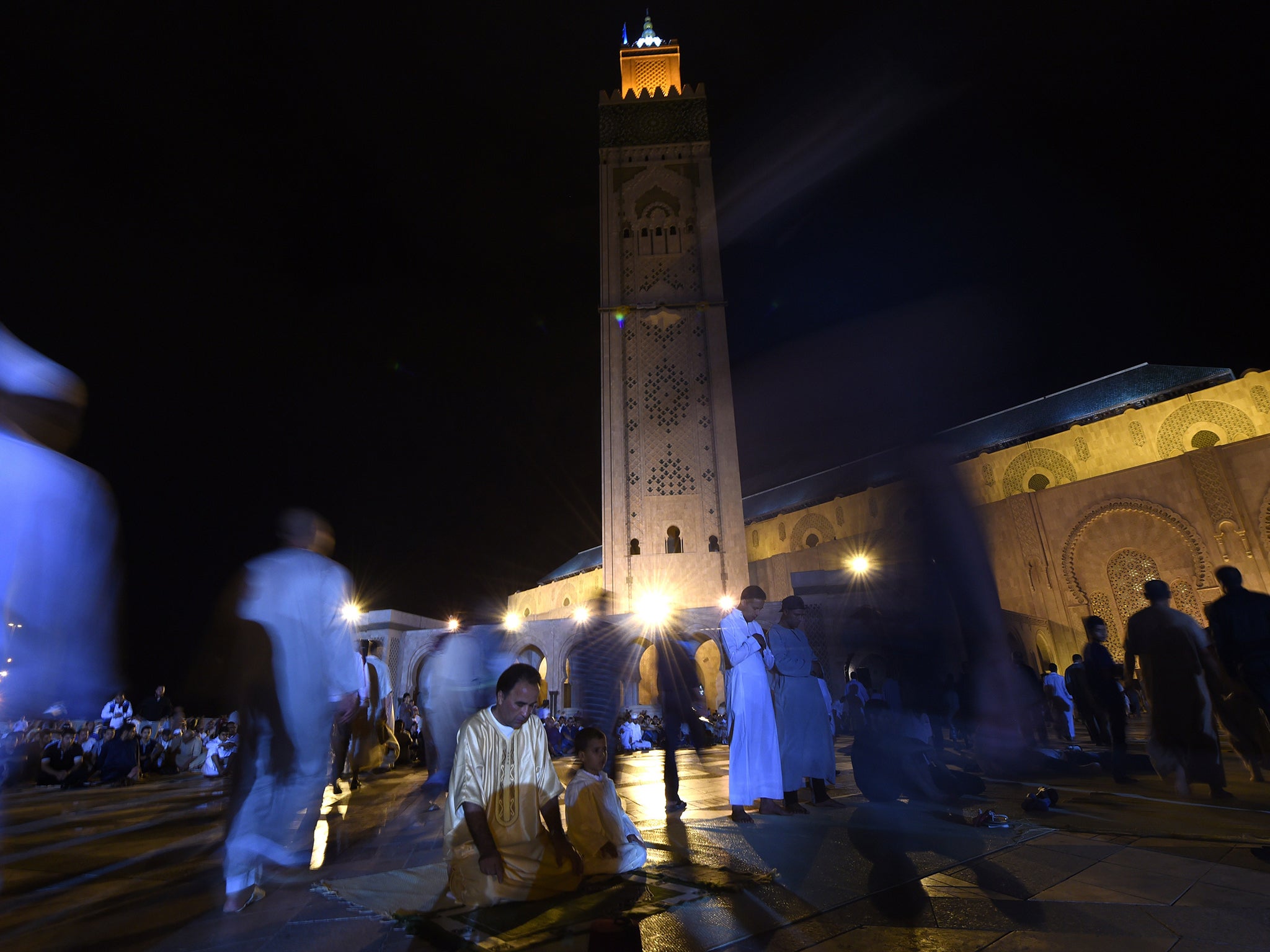 Muslims pray at Hassan II mosque in Morocco