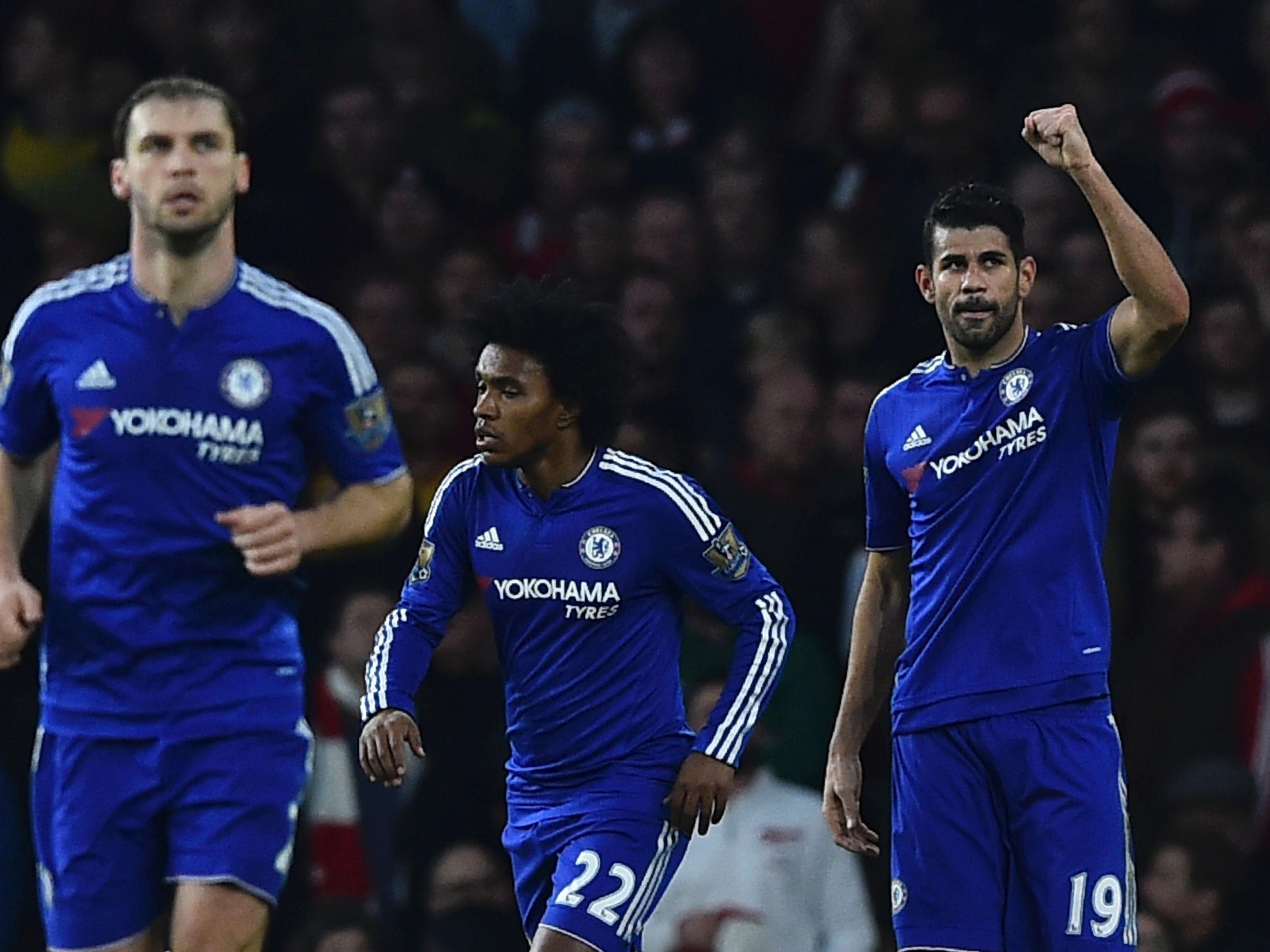 Diego Costa celebrates his goal against Arsenal