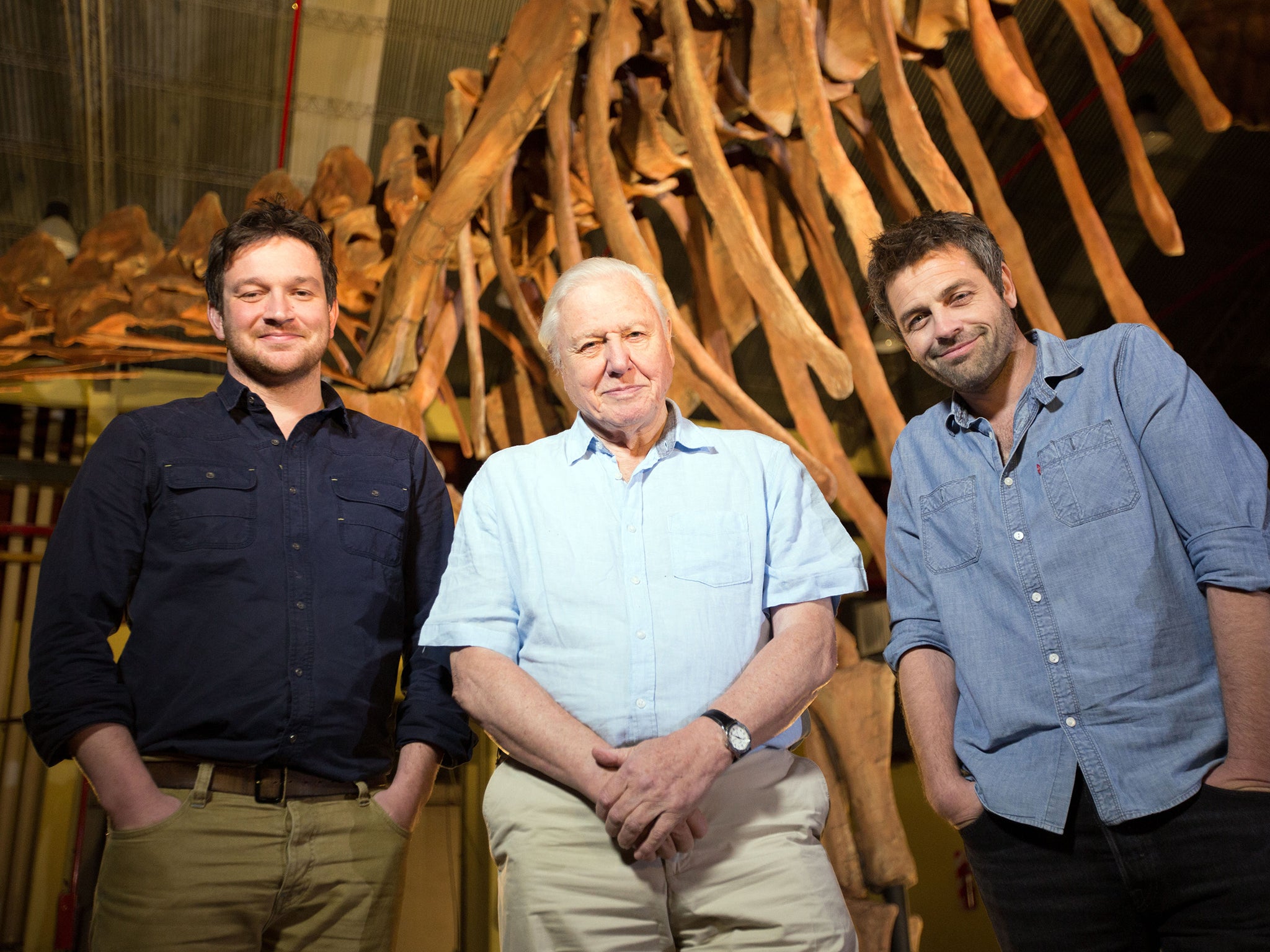 Ben Garrod, Sir David Attenborough and Dr Diego Pol with an amazing discovery