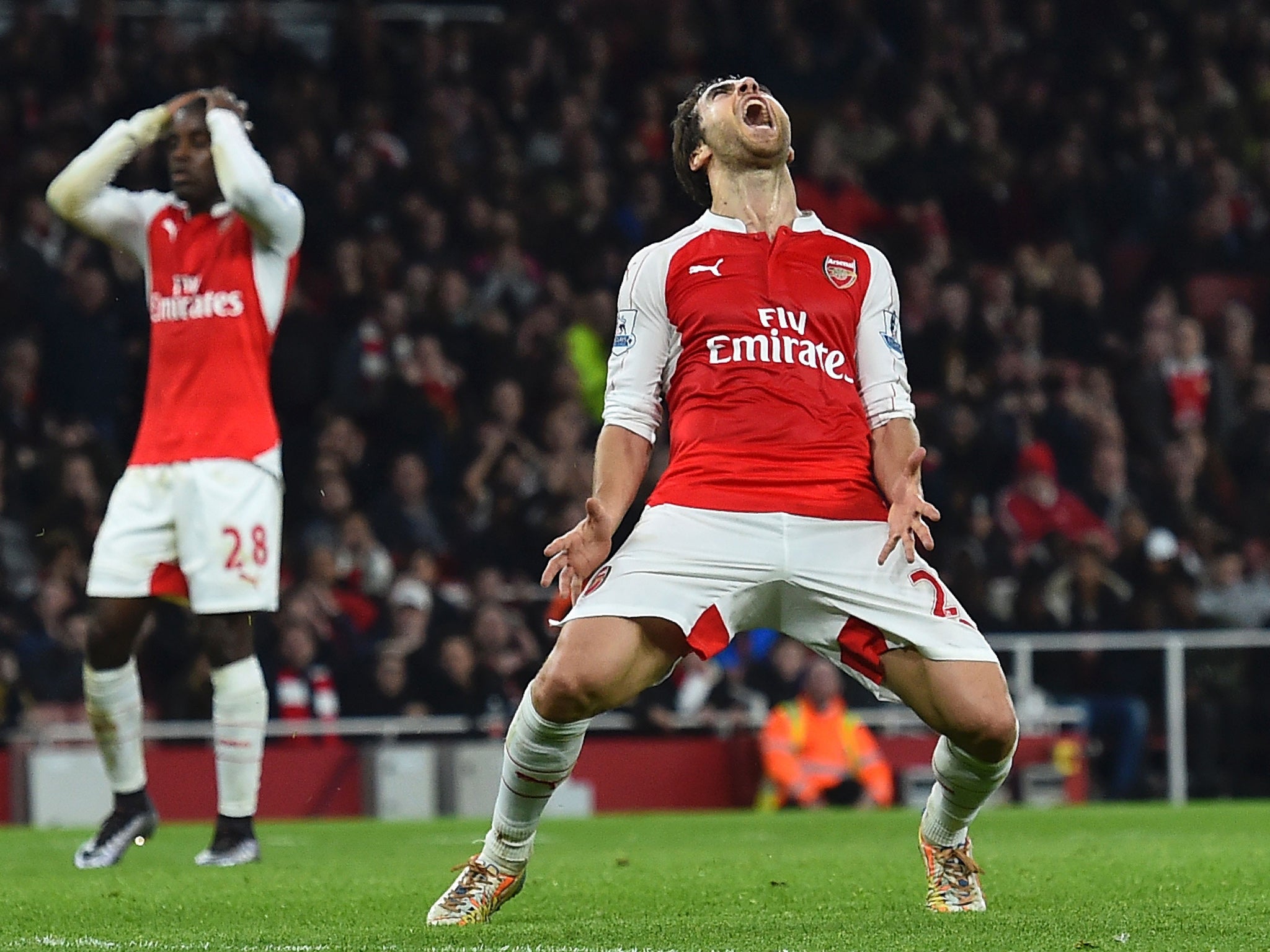 Mathieu Flamini is devastated after missing a chance for Arsenal