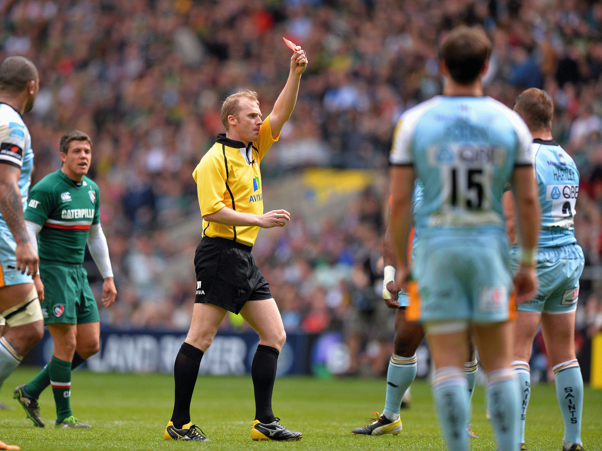 &#13;
Hartley (far right) became the first player to be sent-off in a Premiership final (Getty)&#13;