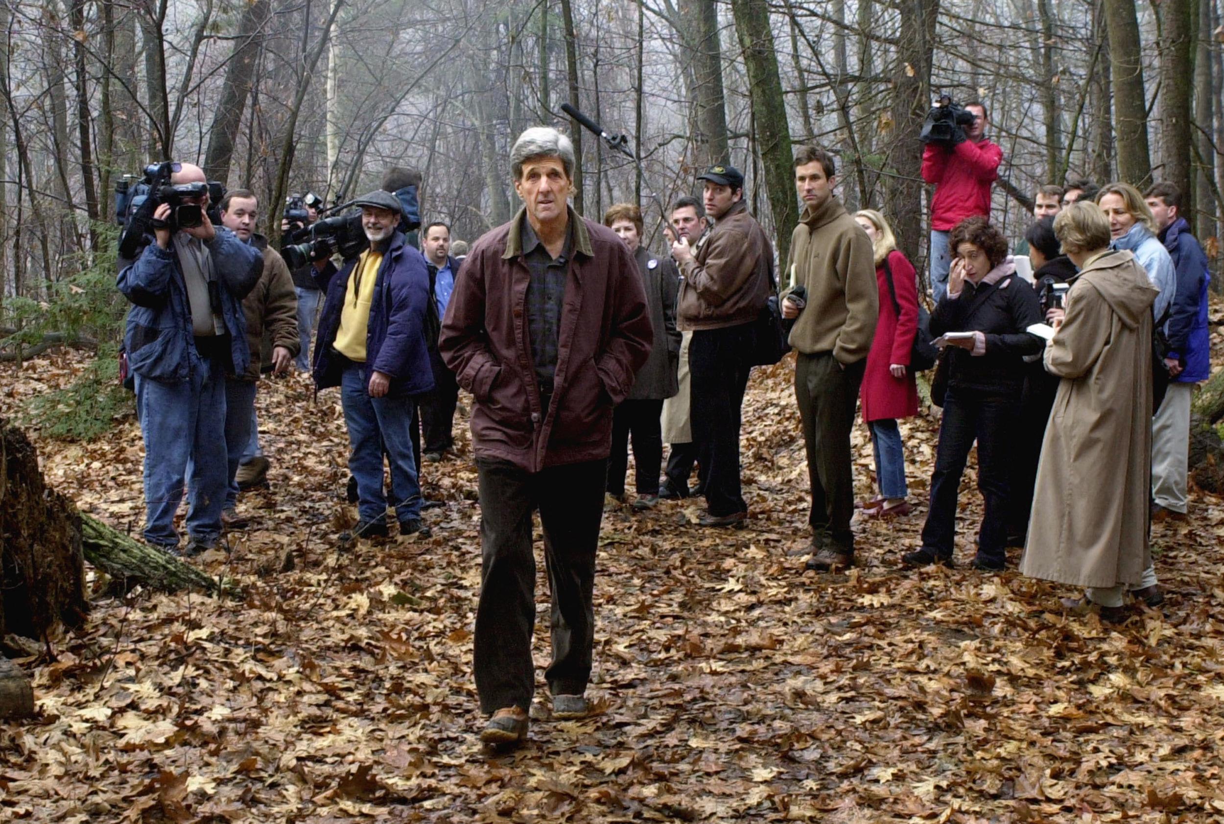 John Kerry in the forests of New Hampshire in 2004.