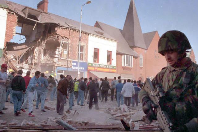 The aftermath of the Frizell’s Fish shop bombing in Shankill Road in 1993, which killed nine innocent people and one bomber