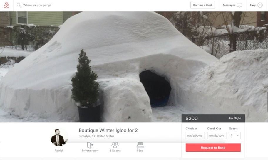 Describing the snowy structure as a 'Boutique winter igloo for two', Brooklyn resident Patrick M. Horton told would-be guests it would cost them $200 (£140) for a single night’s stay