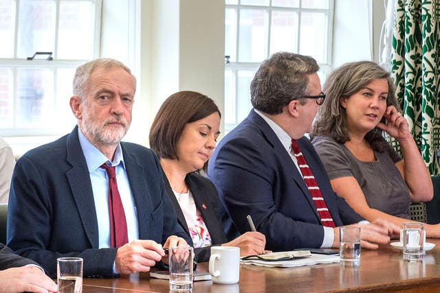From left to right: Labour leader Jeremy Corbyn, Scottish Labour Party leader Kezia Dugdale, deputy leader Tom Watson and shadow health secretary Heidi Alexander