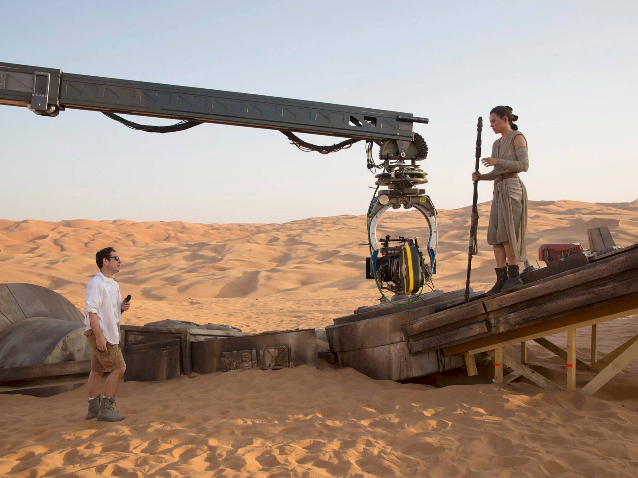 'Star Wars: The Force Awakens' director JJ Abrams on set with Daisy Ridley