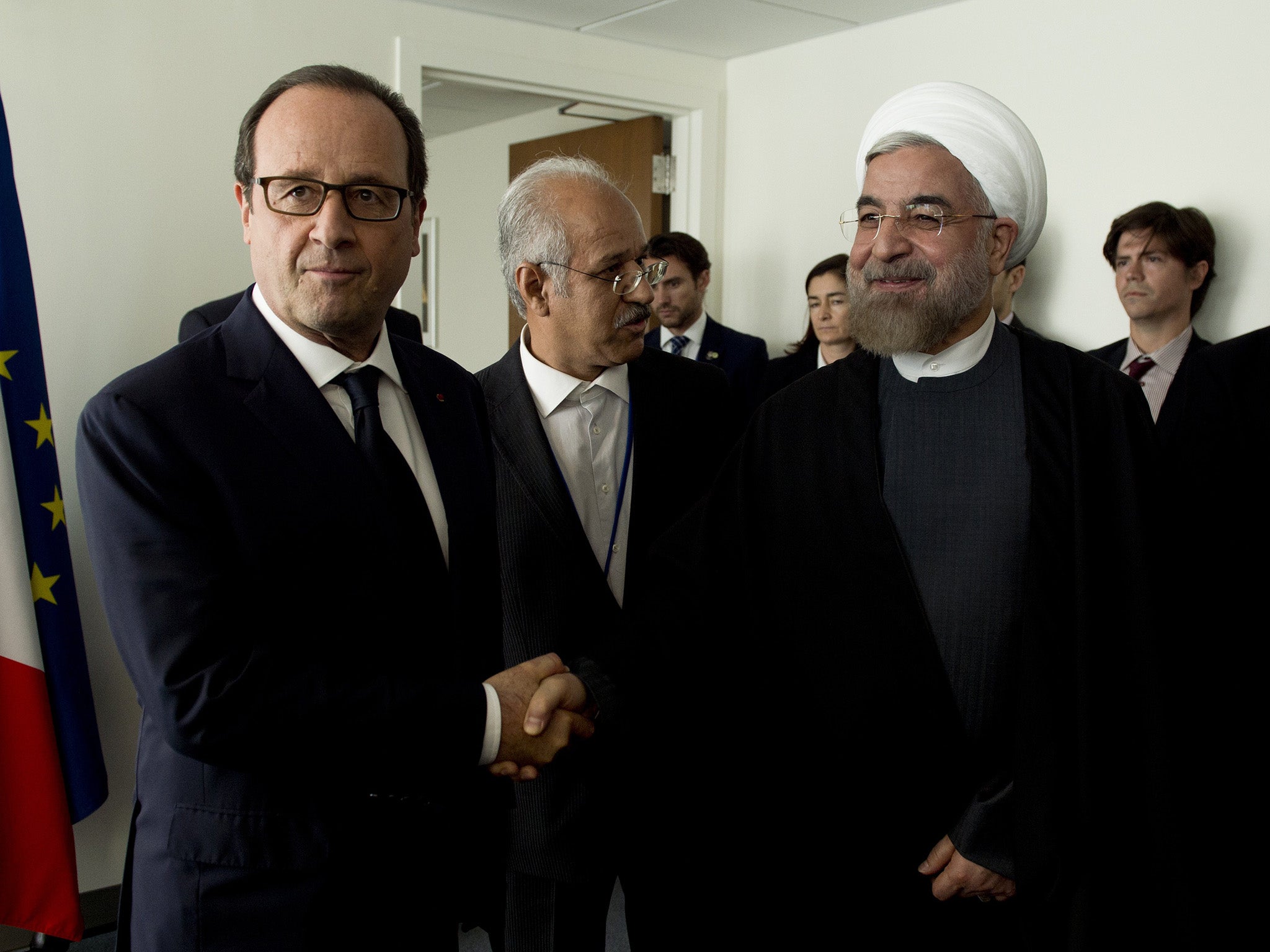 Hollande and Rouhani were supposed to meet for lunch at an upmarket restaurant in Paris